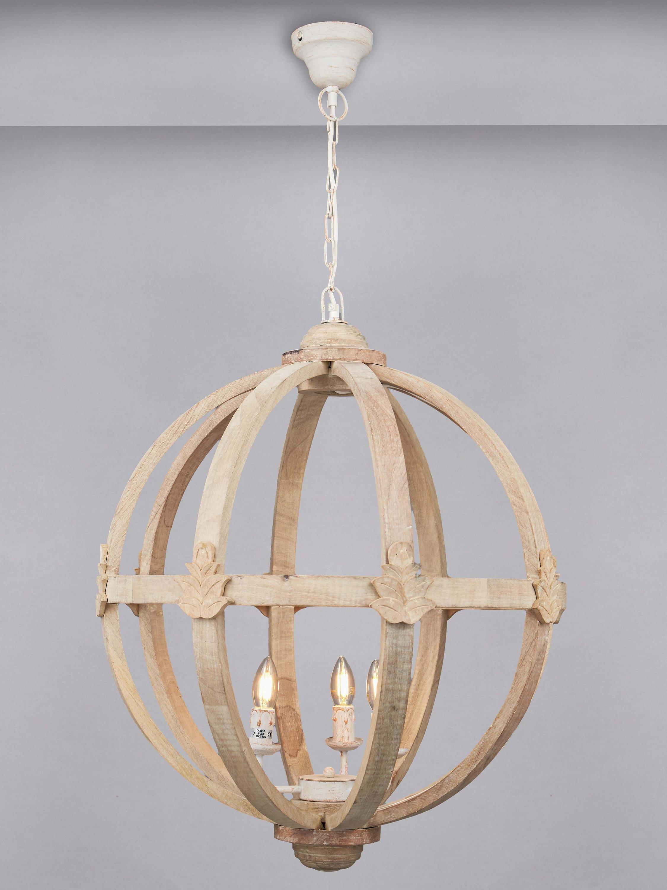Pacific Javier Wooden Pendant Ceiling Light, White Wash