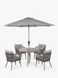 LG Outdoor Sarasota 4-Seater Round Garden Dining Table & Chairs Set with Parasol, Natural