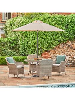 LG Outdoor Monte Carlo 4-Seater Round Garden Dining Table & Chairs Set with Parasol - view 2, Sand