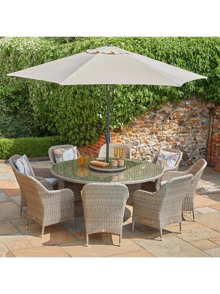 LG Outdoor Monte Carlo 8-Seater Round Garden Dining Table & Chairs Set, Sand