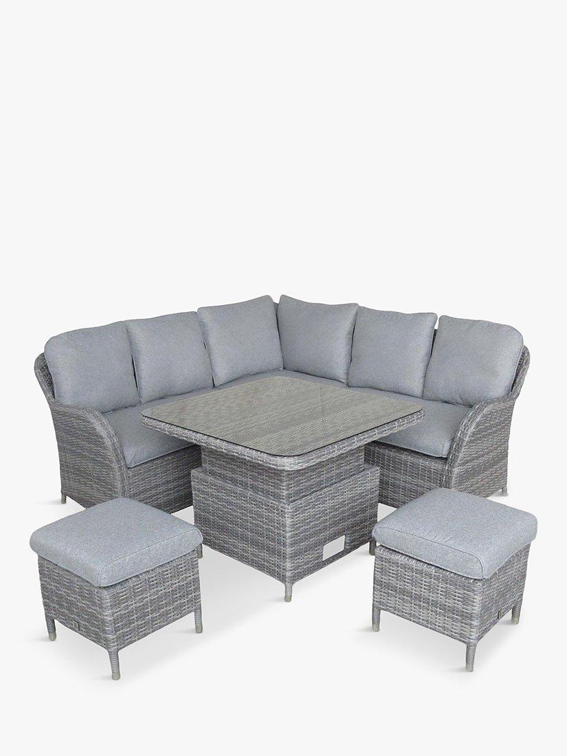 LG Outdoor Monte Carlo 7-Seater Compact Garden Dining Adjustable Height Table & Chairs Set, Stone