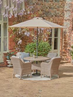 LG Outdoor St Tropez 4-Seater Round Garden Dining Table & Chairs Set with Parasol - view 2, Sand