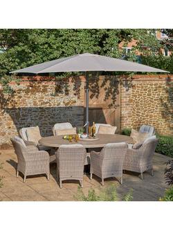 LG Outdoor St Tropez 8-Seater Oval Garden Dining Table & Chairs Set with Parasol - view 2, Sand