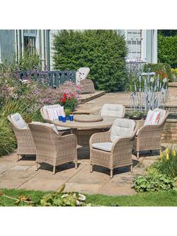 LG Outdoor St Tropez 6-Seater Round Garden Dining Table & Chairs Set with Parasol - view 2, Sand