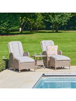 LG Outdoor St Tropez 2-Seater Reclining Garden Chairs with Footstools & Side Table Set - view 2, Sand