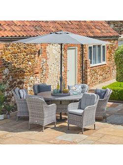 LG Outdoor St Tropez 6-Seater Round Garden Dining Table & Chairs Set with Parasol - view 2, Stone