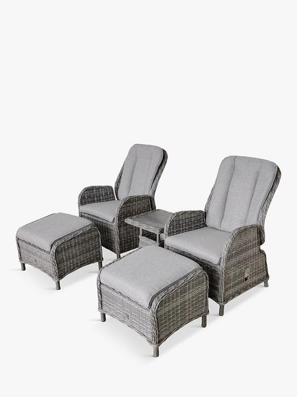 LG Outdoor St Tropez 2-Seater Reclining Garden Chairs with Footstools & Side Table Set, Stone