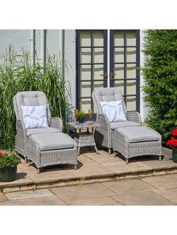 LG Outdoor St Tropez 2-Seater Reclining Garden Chairs with Footstools & Side Table Set - view 2, Stone