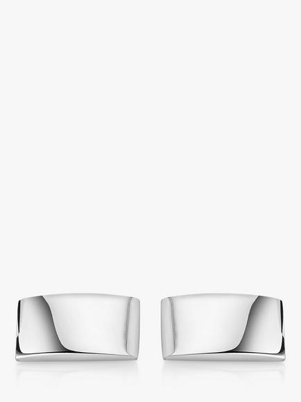 Hoxton London Domed Rectangular Cufflinks, Silver - view 2, Silver