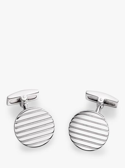 Hoxton London Ribbed Round Cufflinks, Silver, Silver
