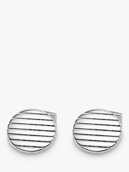 Hoxton London Ribbed Round Cufflinks, Silver - view 2, Silver