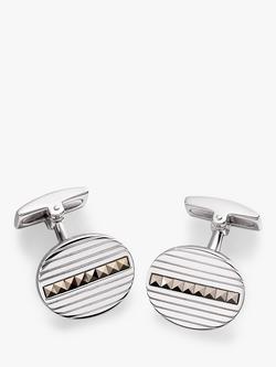 Hoxton London Marcasite Set Ribbed Oval Cufflinks, Silver, Silver