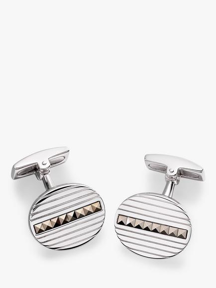 Hoxton London Marcasite Set Ribbed Oval Cufflinks, Silver, Silver