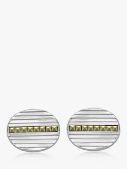 Hoxton London Marcasite Set Ribbed Oval Cufflinks, Silver - view 2, Silver