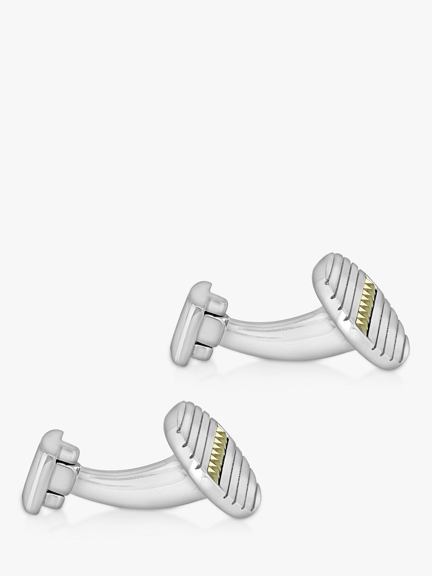 Product image 3 of 5, which shows Hoxton London Marcasite Set Ribbed Oval Cufflinks, Silver