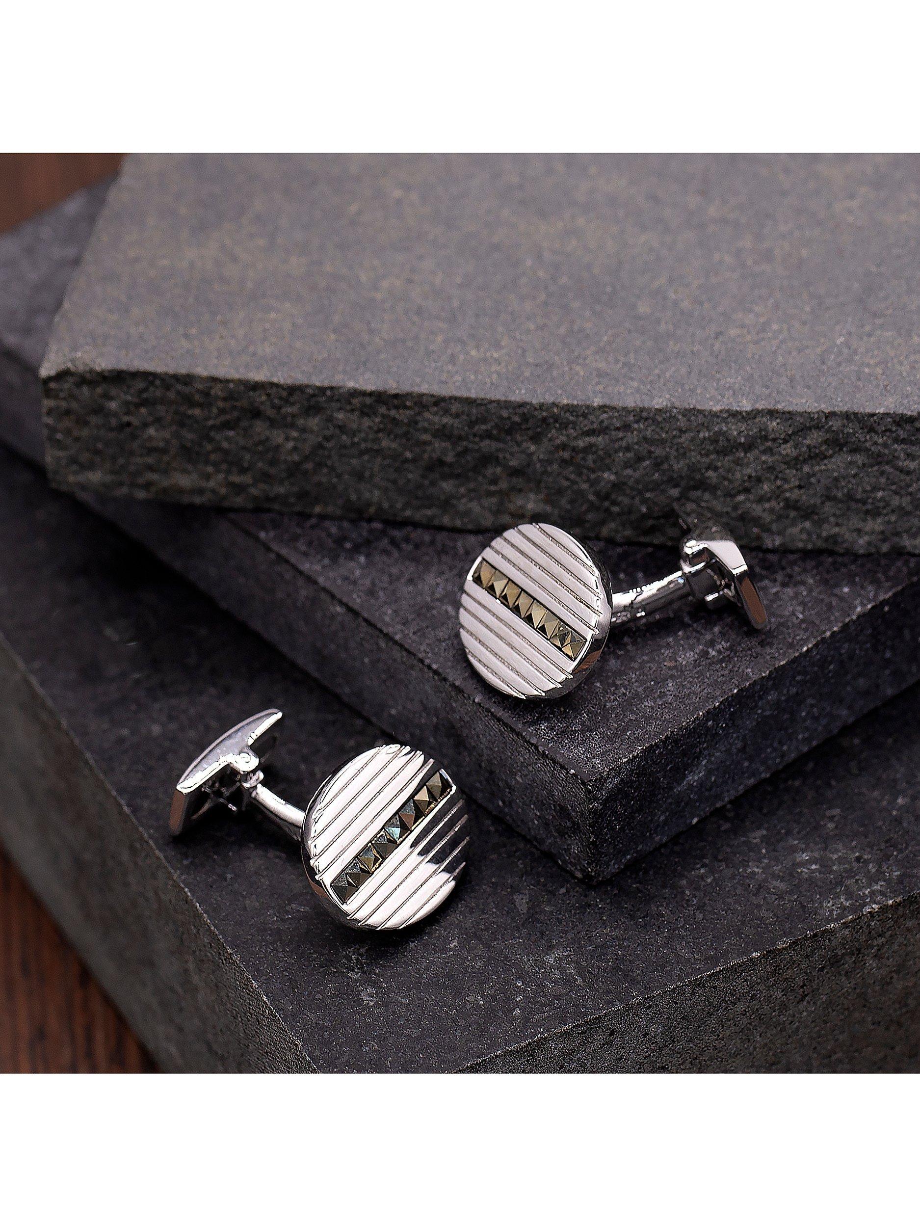 Product image 4 of 5, which shows Hoxton London Marcasite Set Ribbed Oval Cufflinks, Silver