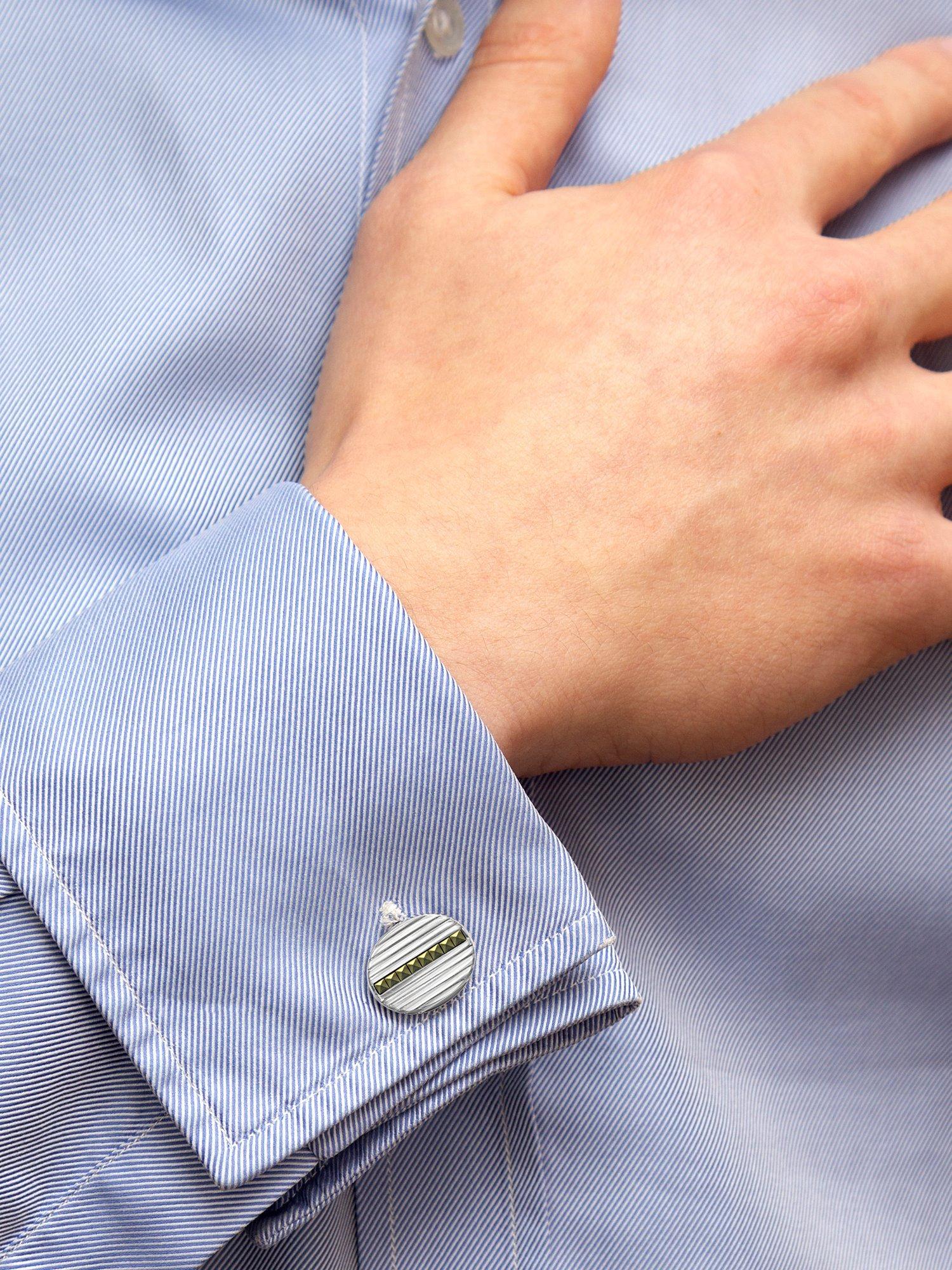 Product image 5 of 5, which shows Hoxton London Marcasite Set Ribbed Oval Cufflinks, Silver