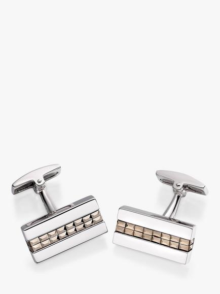 Hoxton London Marcasite Set Rectangle Cufflinks, Silver, Silver