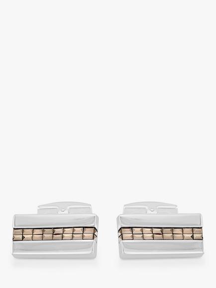 Hoxton London Marcasite Set Rectangle Cufflinks, Silver - view 2, Silver