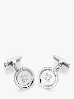 Hoxton London Cubic Zirconia Round Button Cufflinks, Silver, Silver