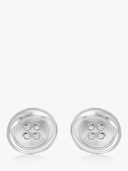 Hoxton London Cubic Zirconia Round Button Cufflinks, Silver - view 2, Silver