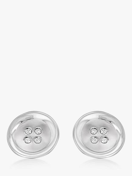 Hoxton London Cubic Zirconia Round Button Cufflinks, Silver - view 2, Silver