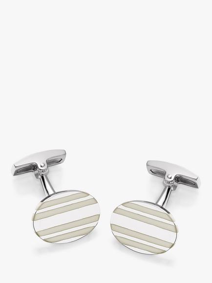 Hoxton London Stripe Enamel Oval Cufflinks, Silver, Silver