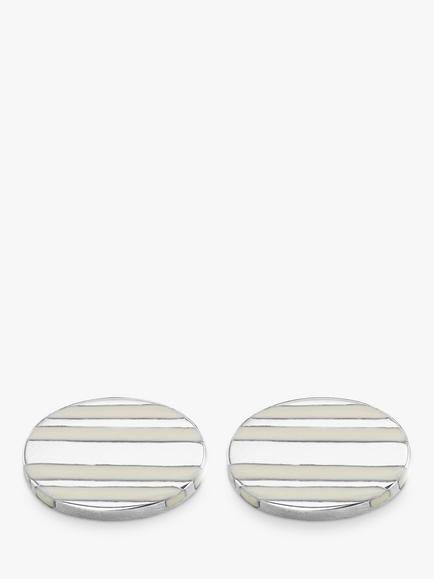 Hoxton London Stripe Enamel Oval Cufflinks, Silver - view 2, Silver