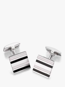 Hoxton London Stripe Enamel Square Cufflinks, Silver/Multi