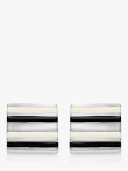Hoxton London Stripe Enamel Square Cufflinks - view 2, Silver/Multi