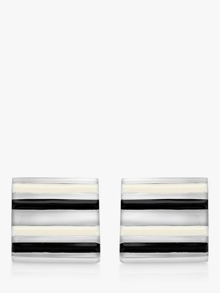 Hoxton London Stripe Enamel Square Cufflinks - view 2, Silver/Multi