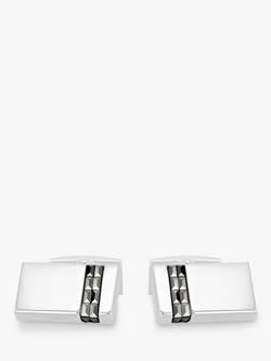 Hoxton London Vertical Marcasite Set Rectangle Cufflinks, Silver - view 2, Silver