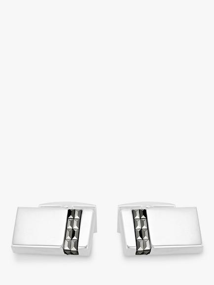 Hoxton London Vertical Marcasite Set Rectangle Cufflinks, Silver - view 2, Silver