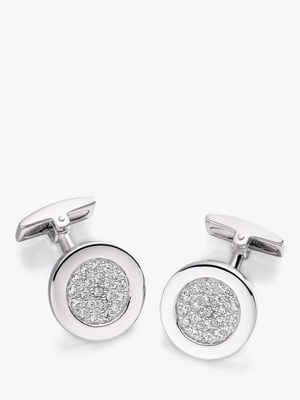 Hoxton London Cubic Zirconia Round Cufflinks, Silver/Clear