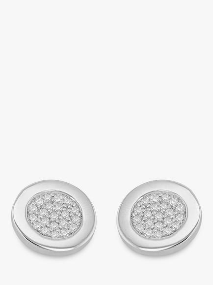 Hoxton London Cubic Zirconia Round Cufflinks - view 2, Silver/Clear