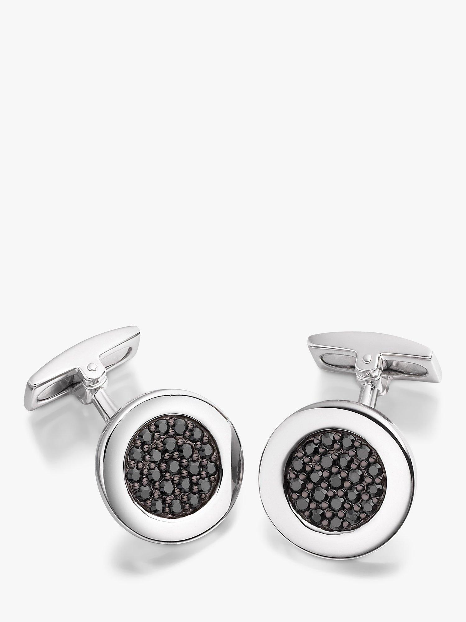 Hoxton London Cubic Zirconia Round Cufflinks, Silver/Black