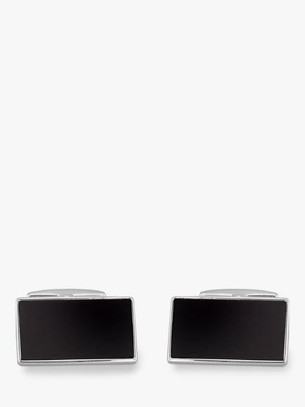 Hoxton London Ebony Wood Rectangle Cufflinks, Silver - view 2, Silver