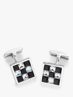 Hoxton London Crystal Chequerboard Square Cufflinks, Silver/Multi, Silver/Multi