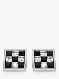 Hoxton London Crystal Chequerboard Square Cufflinks, Silver/Multi - view 2, Silver/Multi