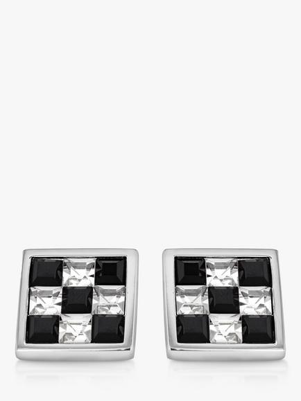 Hoxton London Crystal Chequerboard Square Cufflinks, Silver/Multi - view 2, Silver/Multi