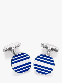 Hoxton London Stripe Enamel Stripe Round Cufflinks, Silver/Blue, Silver/Blue