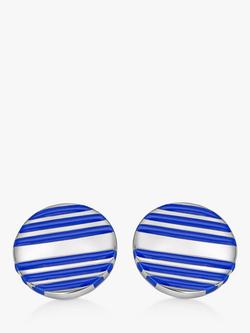 Hoxton London Stripe Enamel Stripe Round Cufflinks, Silver/Blue - view 2, Silver/Blue