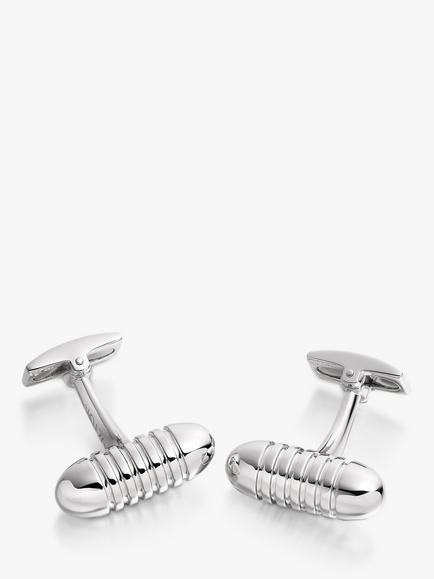 Hoxton London Ribbed Bullet Cufflinks, Silver, Silver