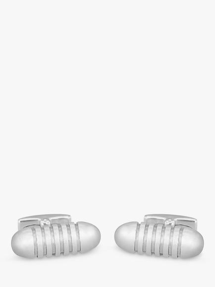 Hoxton London Ribbed Bullet Cufflinks, Silver - view 2, Silver