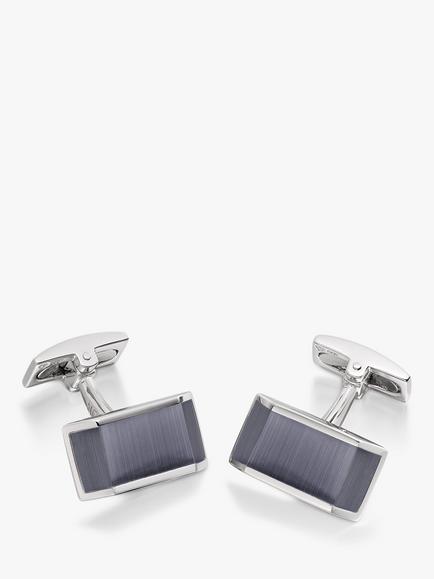 Hoxton London Cat's Eye Rectangle Cufflinks, Silver/Grey, Silver/Grey