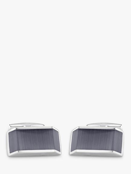 Hoxton London Cat's Eye Rectangle Cufflinks, Silver/Grey - view 2, Silver/Grey