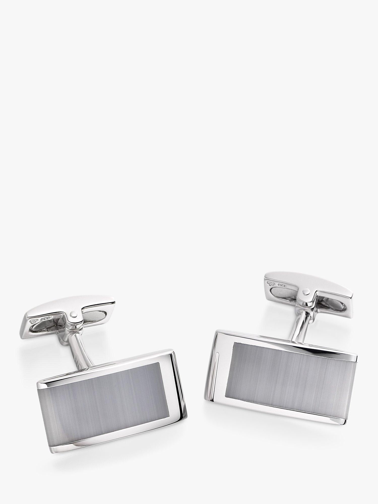 Product image 1 of 5, which shows Hoxton London Cats Eye Curved Rectangle Cufflinks, Silver/Grey