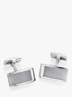 Hoxton London Cats Eye Curved Rectangle Cufflinks, Silver/Grey, Silver/Grey