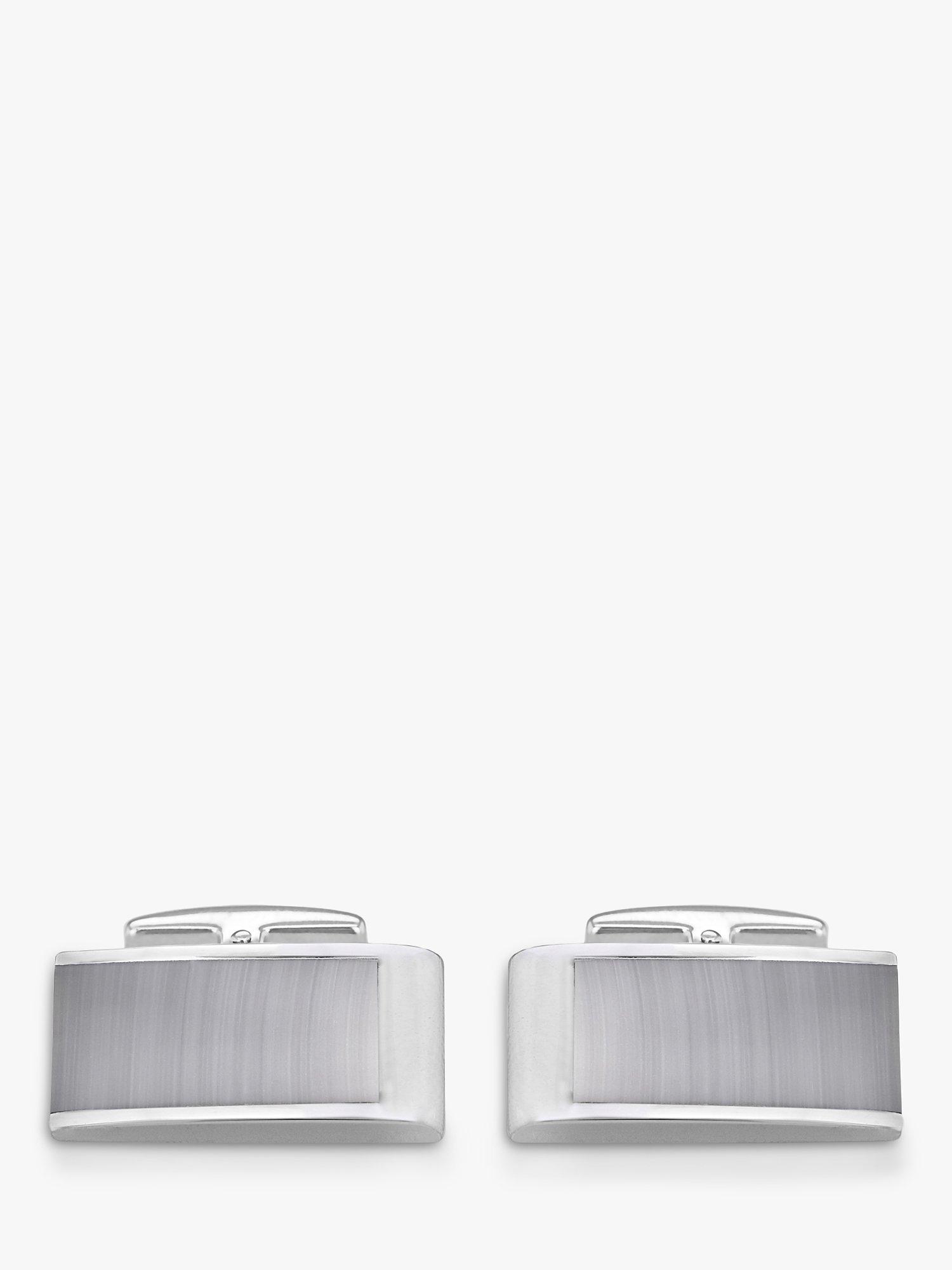 Product image 2 of 5, which shows Hoxton London Cats Eye Curved Rectangle Cufflinks, Silver/Grey