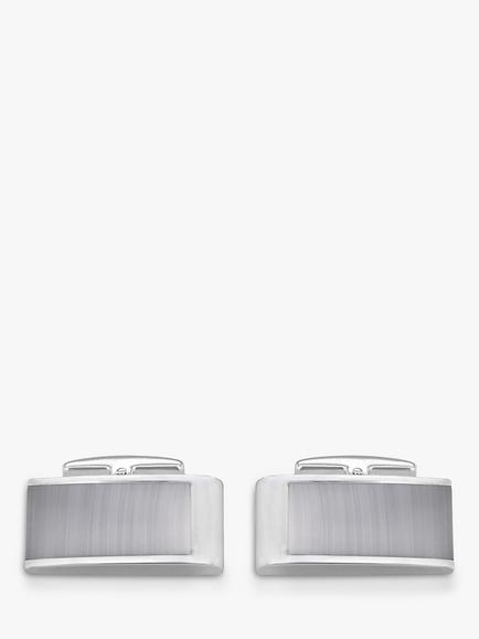 Hoxton London Cats Eye Curved Rectangle Cufflinks, Silver/Grey - view 2, Silver/Grey
